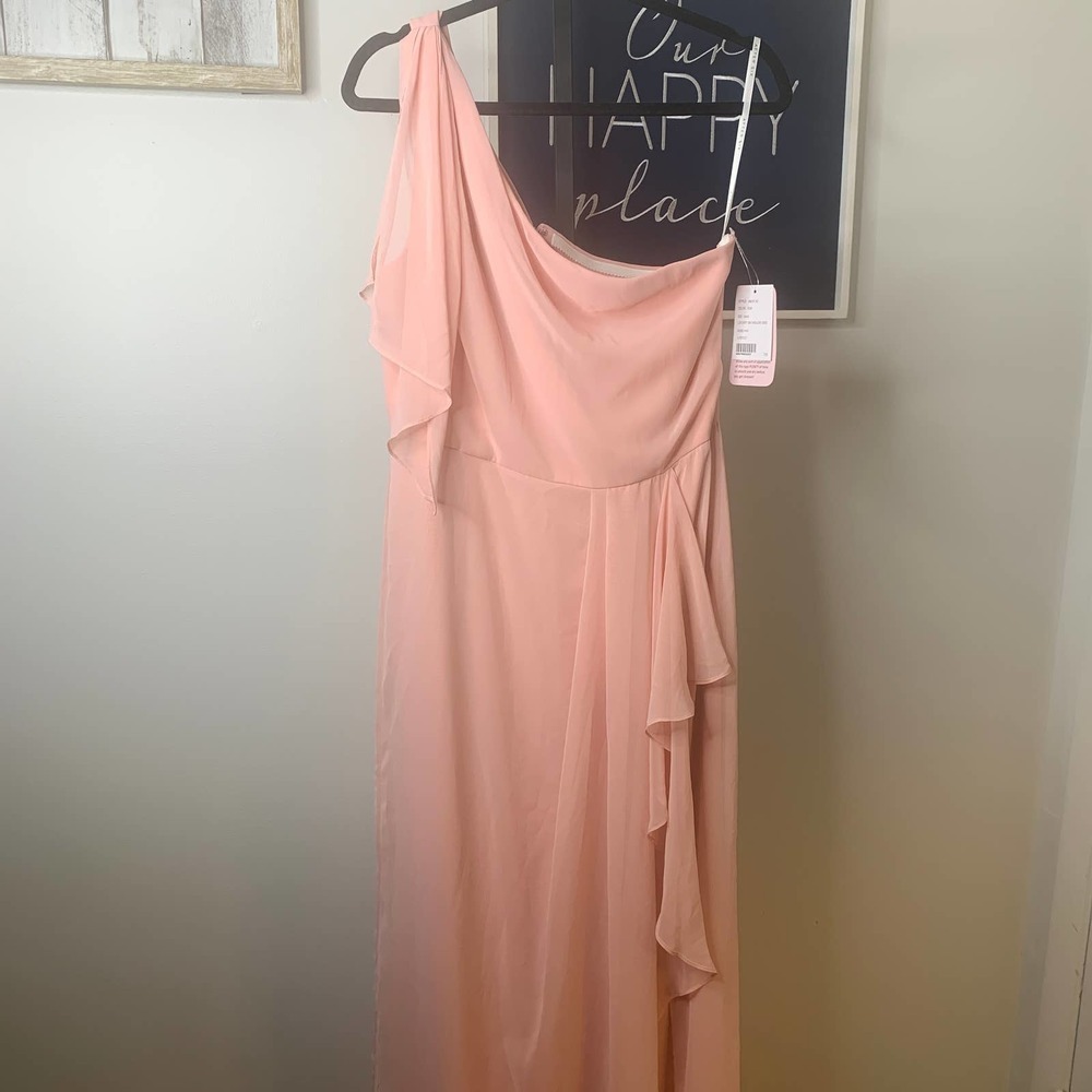 After Six Womens Dress Size 14R Pink Chiffon Ruffle One Shoulder Bridesmaid NWT